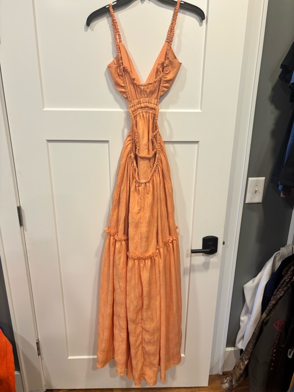 Mable Summer Love Maxi Dress In Orange Size Large Layered Dress Open Back - Picture 6 of 7